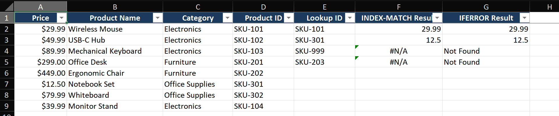 Side-by-side comparison diagram: Left side shows VLOOKUP with its left-to-right limitation (search column must be leftmost), right side shows INDEX-MATCH with bidirectional flexibility. Visual arrows illustrate how VLOOKUP uses a table array with col_index_num while INDEX-MATCH uses separate lookup_range and return_range for independent column selection.